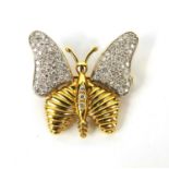 18ct gold diamond butterfly brooch, set with approximately ninety diamonds, 3.2cm long,