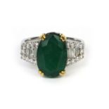 18ct white gold emerald and diamond ring, size N, approximate weight 5.8g : For Further Condition