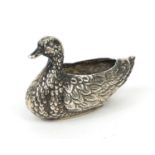 Novelty silver pin cushion in the form of a duck, A & L D Birmingham 1906, 5.5cm long, approximate