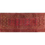 Rectangular Middle eastern Turkoman rug, the central field and boarders decorated all over with