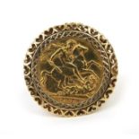 1898 gold sovereign in a large 9ct gold ring mount, size Q, approximate weight 15.0g : For Further