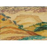 Abram Games OBE RDI - Felt tip, trees before mountains in an extensive landscape, mounted and