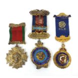 Group of three Royal order of buffalos silver gilt jewels including two enamelled examples, each