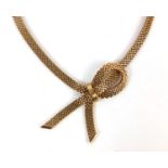 Good quality stylish 9ct gold bow design necklace with flat links, 40cm long, approximate weight