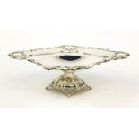 Square silver pedestal dish with pierced love heart corners, F.R & Co LD Sheffield 1905, 7cm high