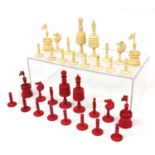 Half stained bone chess set, the largest piece approximately 10.5cm high : For Further Condition