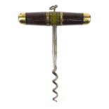 Inlaid rosewood brass corkscrew, 14cm high : For Further Condition Reports Please visit www.