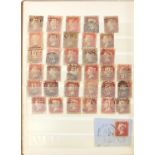 Album of Victorian and later stamps including penny reds, two pence blues, some mounted on envelopes