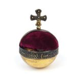 Miniature silver gilt crown jewels design orb, hallmarked Birmingham 1910, 5cm high, approximate