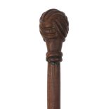 Victorian wooden walking stick with carved pommel in the form of a knot, 83cm long : For Further