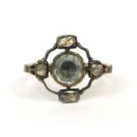 18th century mourning ring set with three diamonds and clear stones with black enamelled shank -