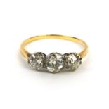 Unmarked gold diamond three stone ring, size P, approximate weight 2.2g : For Further Condition