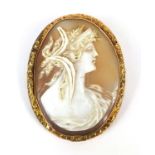 Large cameo maiden head brooch with 9ct gold mount, 5.5cm long, approximate weight 13.8g : For