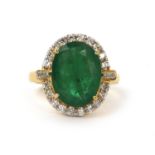 18ct gold emerald and diamond ring, size M, approximate weight 6.2g : For Further Condition