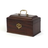 Georgian mahogany three sectional box, with hinged lid and brass fittings, 14cm high x 24.5cm wide x