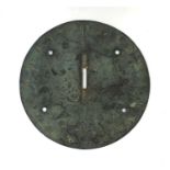 18th century lead sundial plate 'Swift Runs Ye Tyme' dated 1705, 25.5cm in diameter :Request a