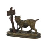 Bronze study of a Mastiff chained to a post 'Parlez Au Portier', 12cm high :Request a condition