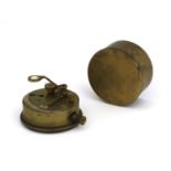 Brass pocket sextant with silvered arch and extending sighting tube, 8cm in diameter :Request a