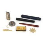 Group of miscellaneous objects comprising a Dunhill lighter with engine turned decoration, Victorian