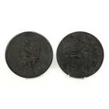 Two Victorian vulcanite plaques of Apollo and St Cecilia, each 15.5cm :Request a condition report on