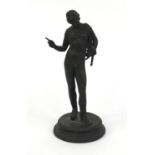 Classical bronze study of Narcissus, raised on a shaped base, 24cm high :Request a condition