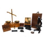 Scientific instruments and equipment including a cased Beck of London microscope model 10, J H