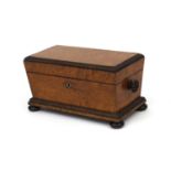 Victorian burr walnut tea caddy, the hinged lid to open reveal a twin divisional interior and a