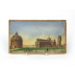 19th century Italian alabaster panel hand painted with The Piazza dei Miracoli, dated 1843, signed