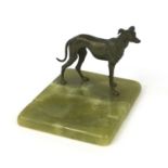 Bronze study of a greyhound mounted on a green onyx ashtray base, 15cm high Good general condition