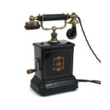 Vintage Jydsk enamelled wind up telephone, 33cm high