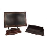 Asprey of London three piece tooled leather desk set comprising pen stand, writing pad and tray,