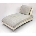 Vintage day bed with cream flecked upholstery, 75cm high x 95cm wide x 154cm deep