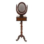 Victorian walnut adjustable gentleman's shaving stand fitted with an oval swing mirror above pull