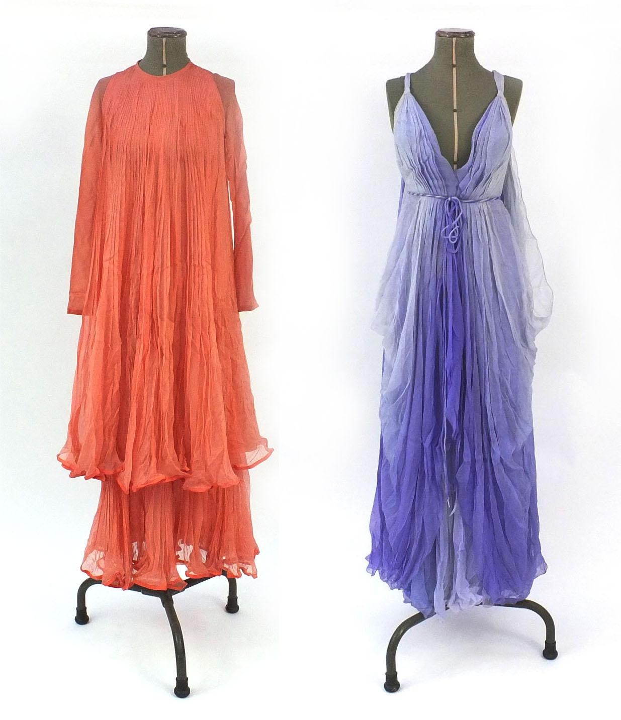 Two vintage dresses including a Grecian design example, one with Pauka London W1 Label to the