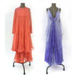 Two vintage dresses including a Grecian design example, one with Pauka London W1 Label to the