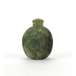 Chinese spinach green jade snuff bottle carved with a frog, 6cm high