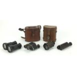 Two pairs of Military interest binoculars together with two Ross of London monoculars, inscribed