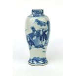 Chinese blue and white porcelain baluster vase, hand painted with figures, blue ring marks to the