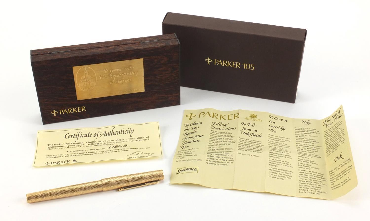 Limited edition rolled gold Parker 105 fountain pen, commemorating the wedding of The Prince of