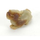 Chinese pale jade carving study of a seated mythical creature, 8cm in length