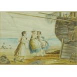 19th century watercolour onto card, The Seaside Swing, Busy Bee Shoreham, bearing a monogram FB,