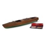 Vintage wooden Miss England II clockwork speed boat, model of Sir Henry Segraves boat raced at