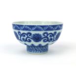 Chinese blue and white porcelain footed bowl, hand painted with flowers and foliate scrolls, six