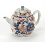 Chinese porcelain teapot with globular body, hand painted with flowers, 12cm high