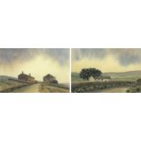 John Caward - Two watercolour onto cards, buildings before landscapes, dated 1993 and 1994, both