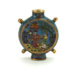 Chinese cloisonné snuff bottle enamelled with figures, two figure character mark to the base, 6cm