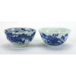 Two Chinese blue and white porcelain bowls, one hand painted with flowers the other with dragons