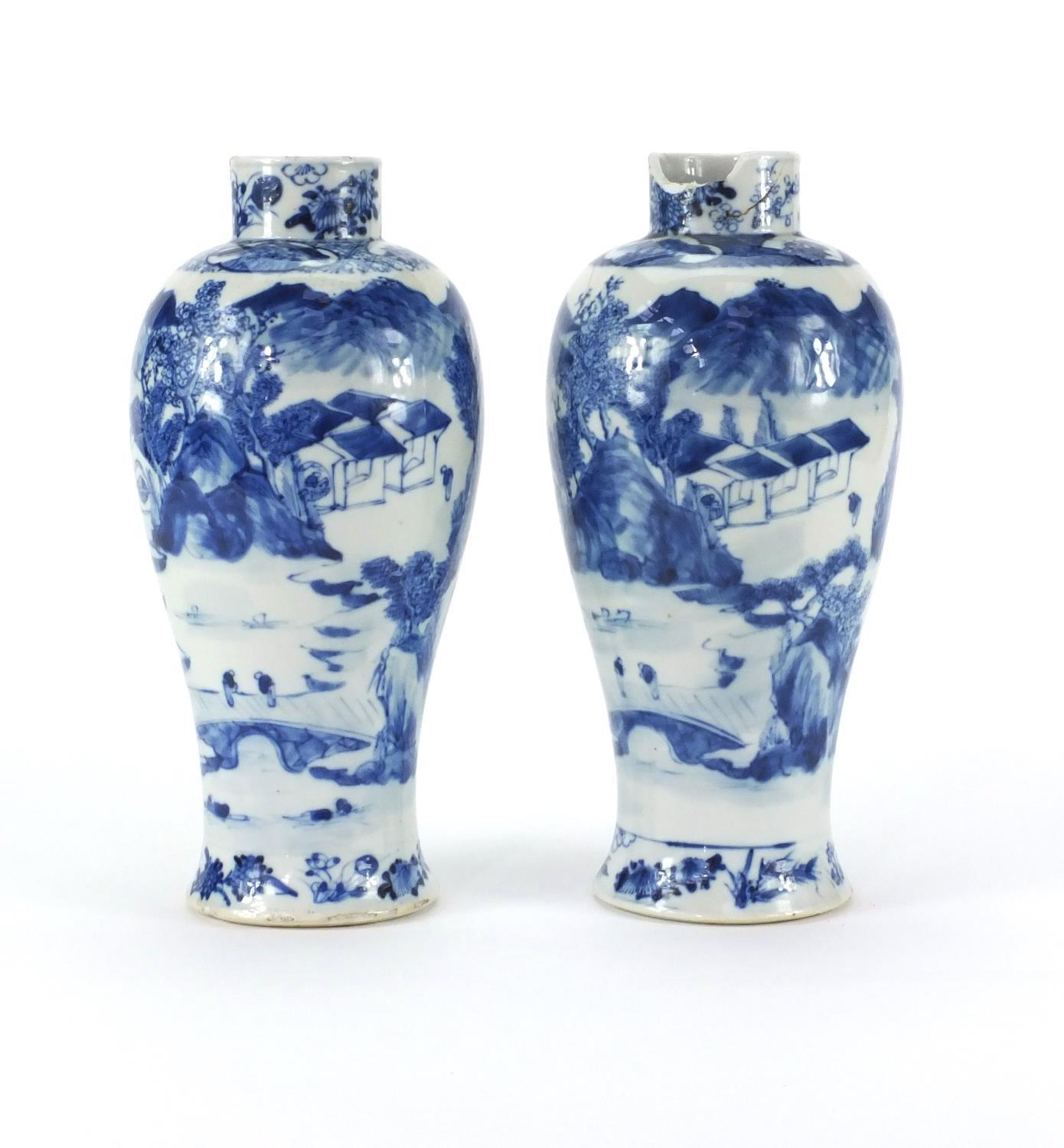 Pair of Chinese blue and white baluster vases, both hand painted with figures and a river landscape, - Image 2 of 9