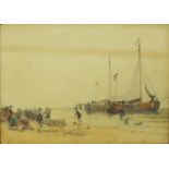 Sir William Fettes Douglas P.R.S.A. - Moored fishing boats, pencil and watercolour, indistinctly