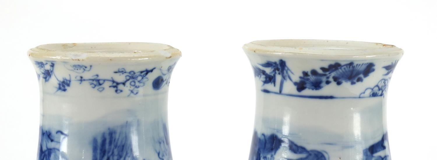 Pair of Chinese blue and white baluster vases, both hand painted with figures and a river landscape, - Image 7 of 9